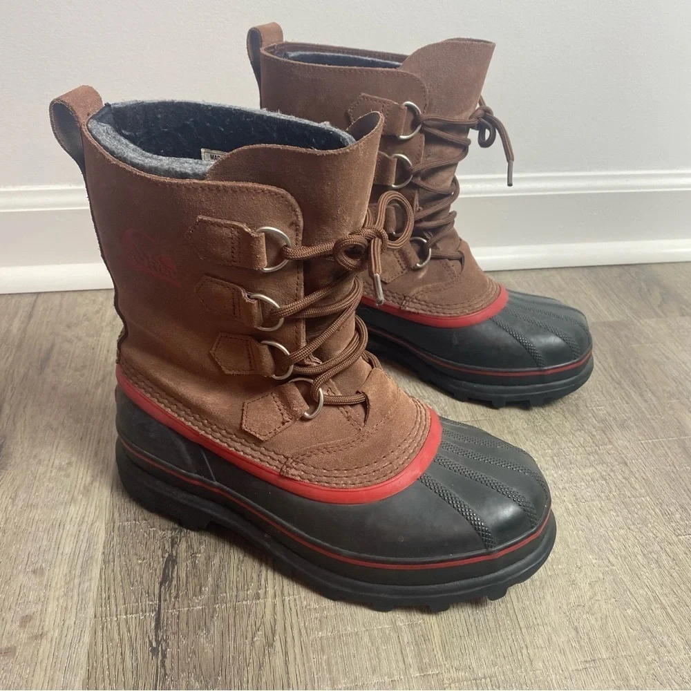 Sorel Brown Suede Rubber Sudbury Snow Winter Boot Waterproof Rubber Lace Up Sz 7